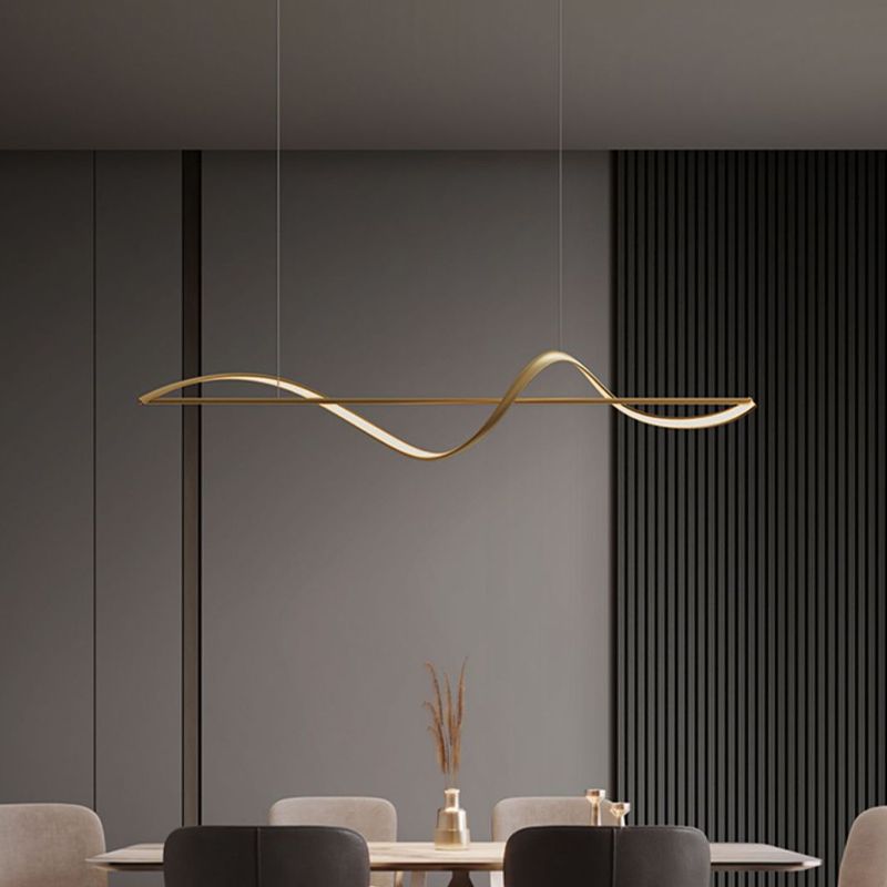 Zelin Pendant Light Wave Minimalist Designer, Metal, Brass/Black - Lamp Copper