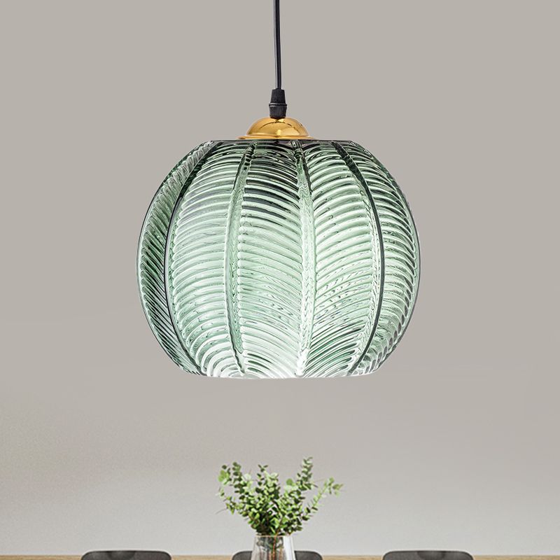 Aira Green Nordic Artistic Ribbed Glass Pendant Light - Lamp Copper
