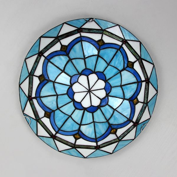 Tiffany Flush Mount Glass Colorful Ceiling Light, Bedroom - Lamp Copper