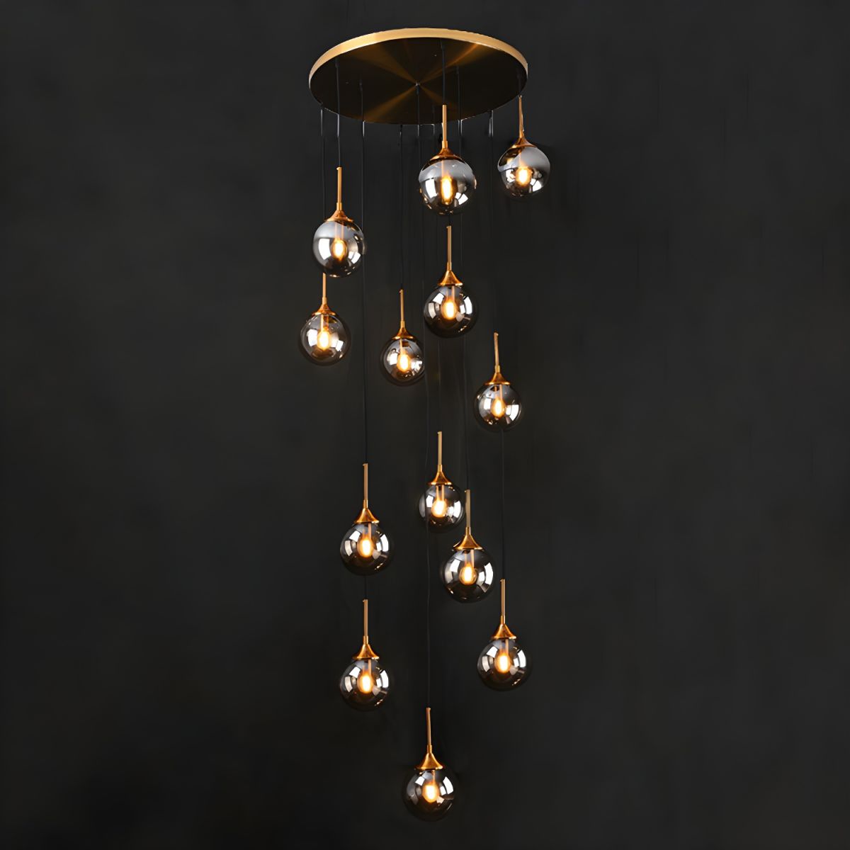 Valentina Modern Spiral Ball Glass Staircase Chandelier - Lamp Copper