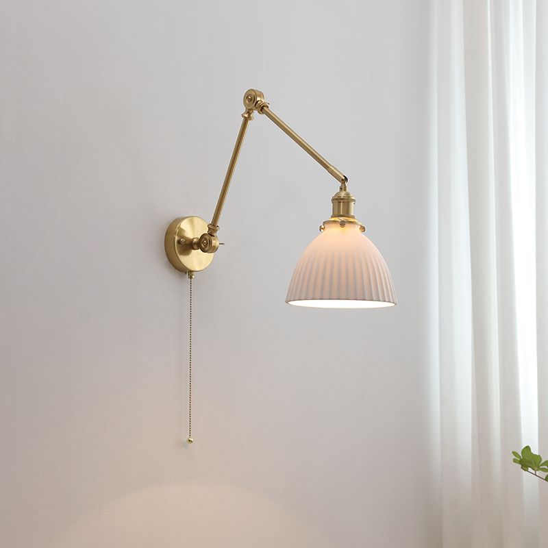 Arisha Wall Lamp Modern Drum Ceramics Metal Adjustable, White - Lamp Copper