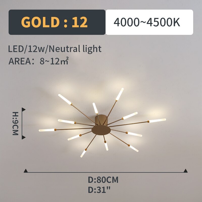 Wesley Flush-Mount Ceiling Light Fireworks, Black/Gold - Lamp Copper