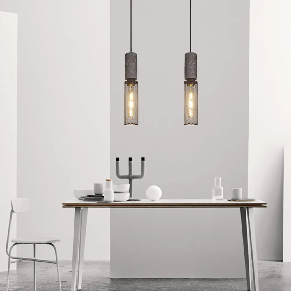 Xenith Industrial Cylindrical Pendant Light, Cement/Metal - Lamp Copper