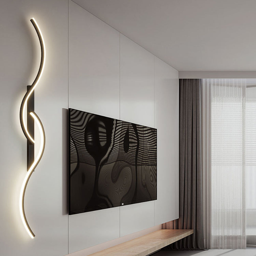 Lumor Modern Linear Wave Bedroom Wall Lamp, Black/Gold - Lamp Copper