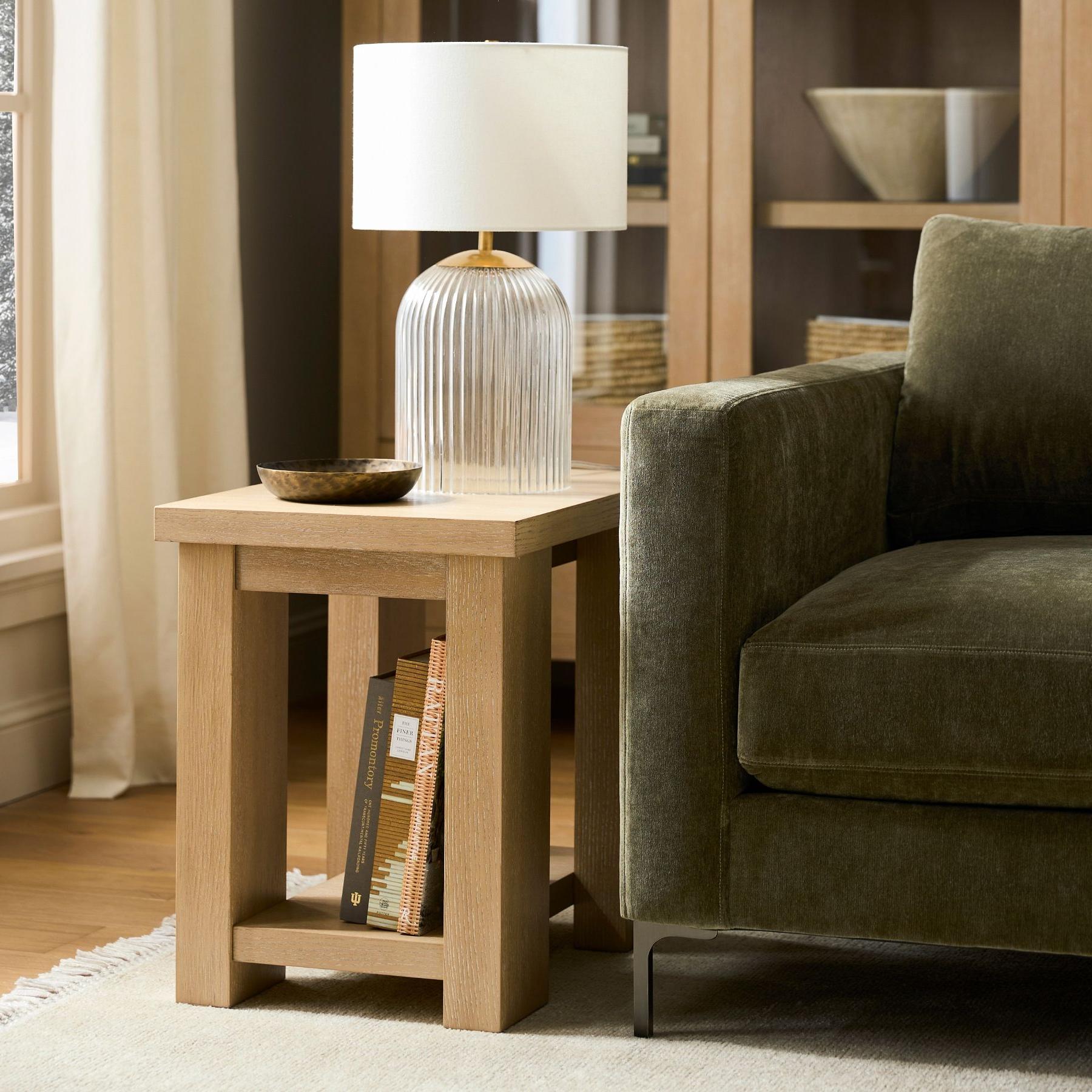 Haze  Glass Table Lamp with Linen   for  Living Rooms