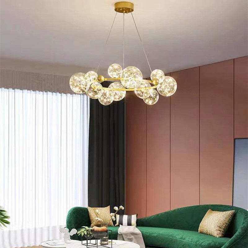 Valentina Art Deco Luminous Sphere Cluster Glass Pendant Light - Lamp Copper