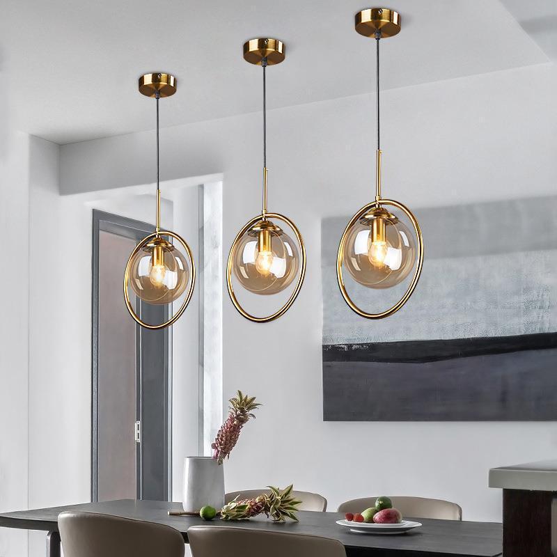 Zoey Glass Pendant Light with a Metal Ring - Lamp Copper