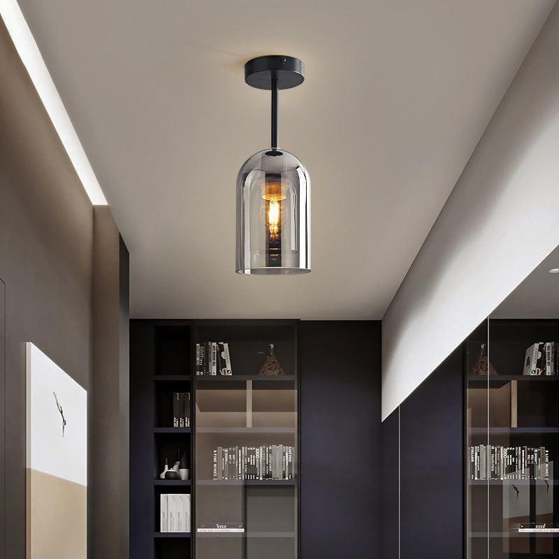 Valentina Modern Cylinder Semi-Flush Mount Clear Glass Ceiling Light, Cognac/Grey - Lamp Copper