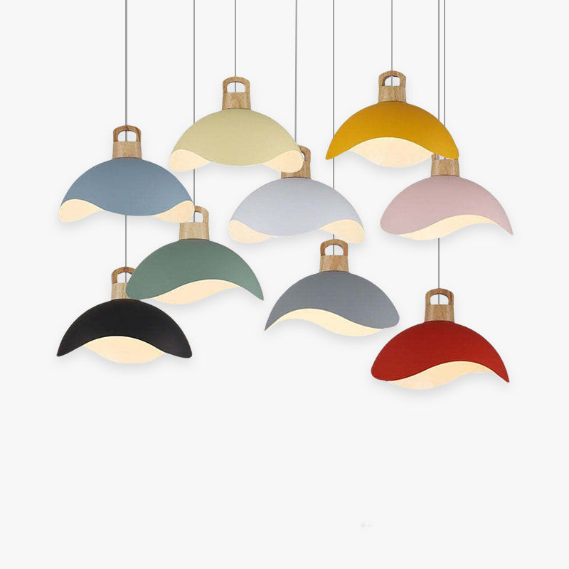 Valentina Colorful Shade Single Pendant Lights, Wood & Metal - Lamp Copper