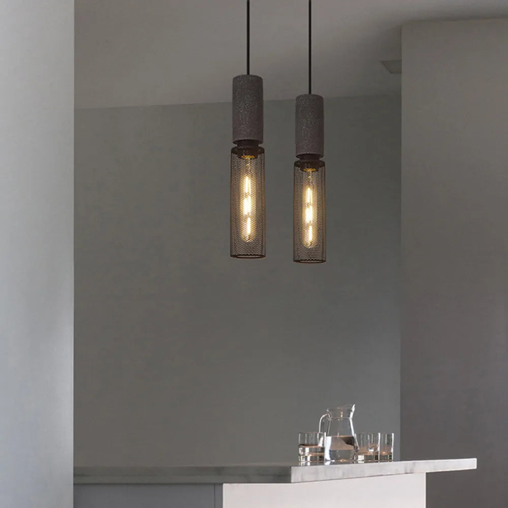 Xenith Industrial Cylindrical Pendant Light, Cement/Metal - Lamp Copper