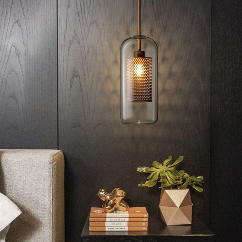 Hessa Contemporary Golden Pendant Light, Glass, Globe/Cylindric - Lamp Copper