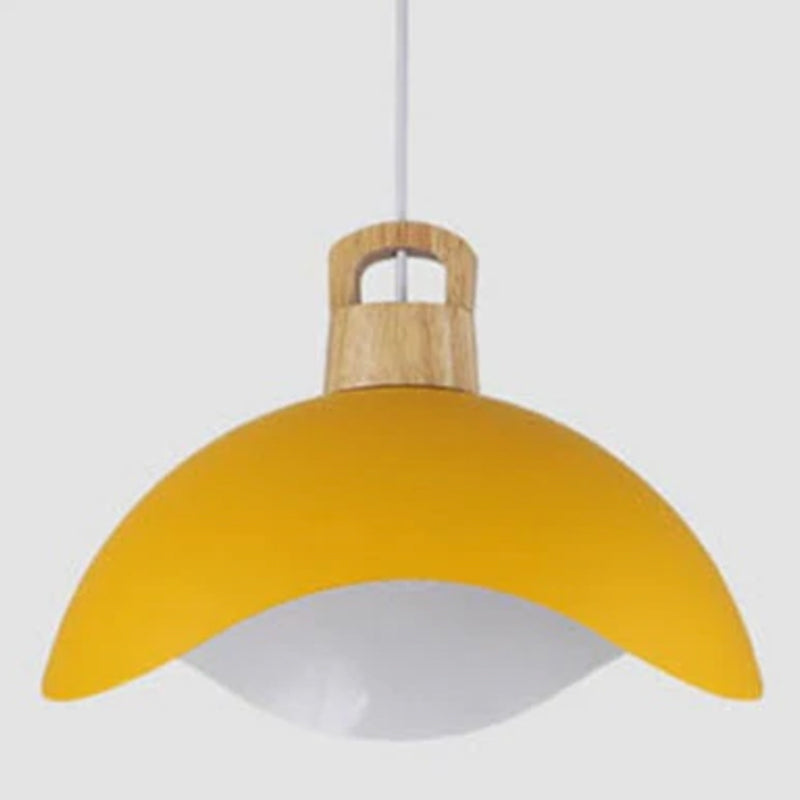 Valentina Colorful Shade Single Pendant Lights, Wood & Metal - Lamp Copper