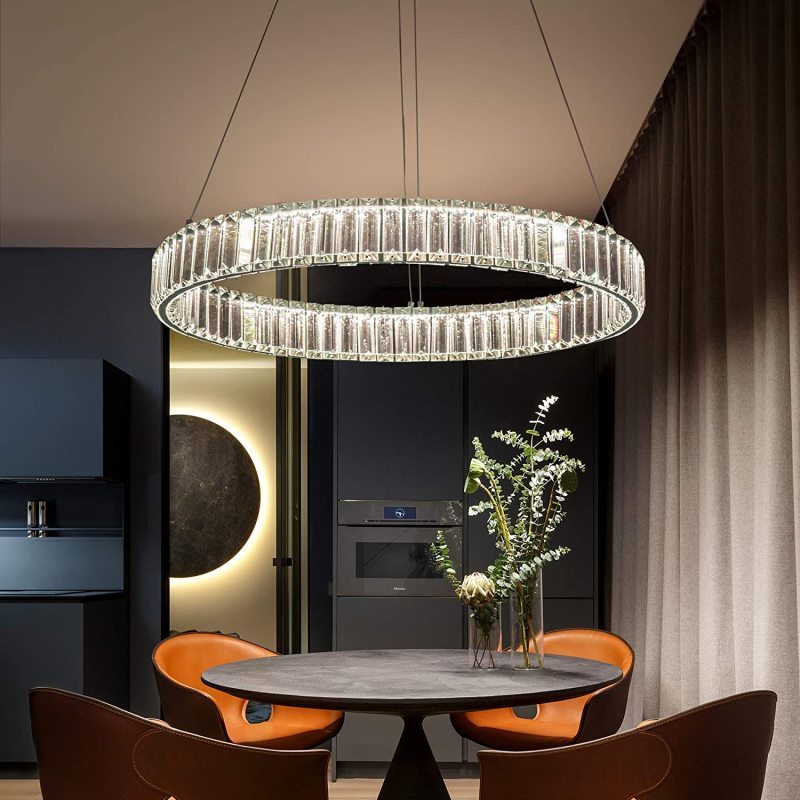 Kristy Elegant Round Crystal Chandelier, Clear - Lamp Copper