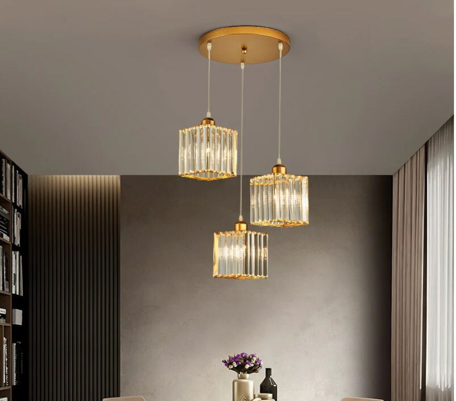 Vina Modern Cluster Cylinder Glass Pendant Light, Black/Gold - Lamp Copper