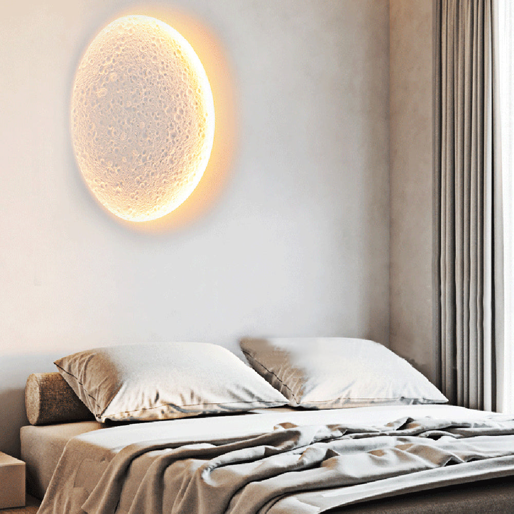 Aria Decorative Moon Metal/Gypsum Wall Lamp, White - Lamp Copper