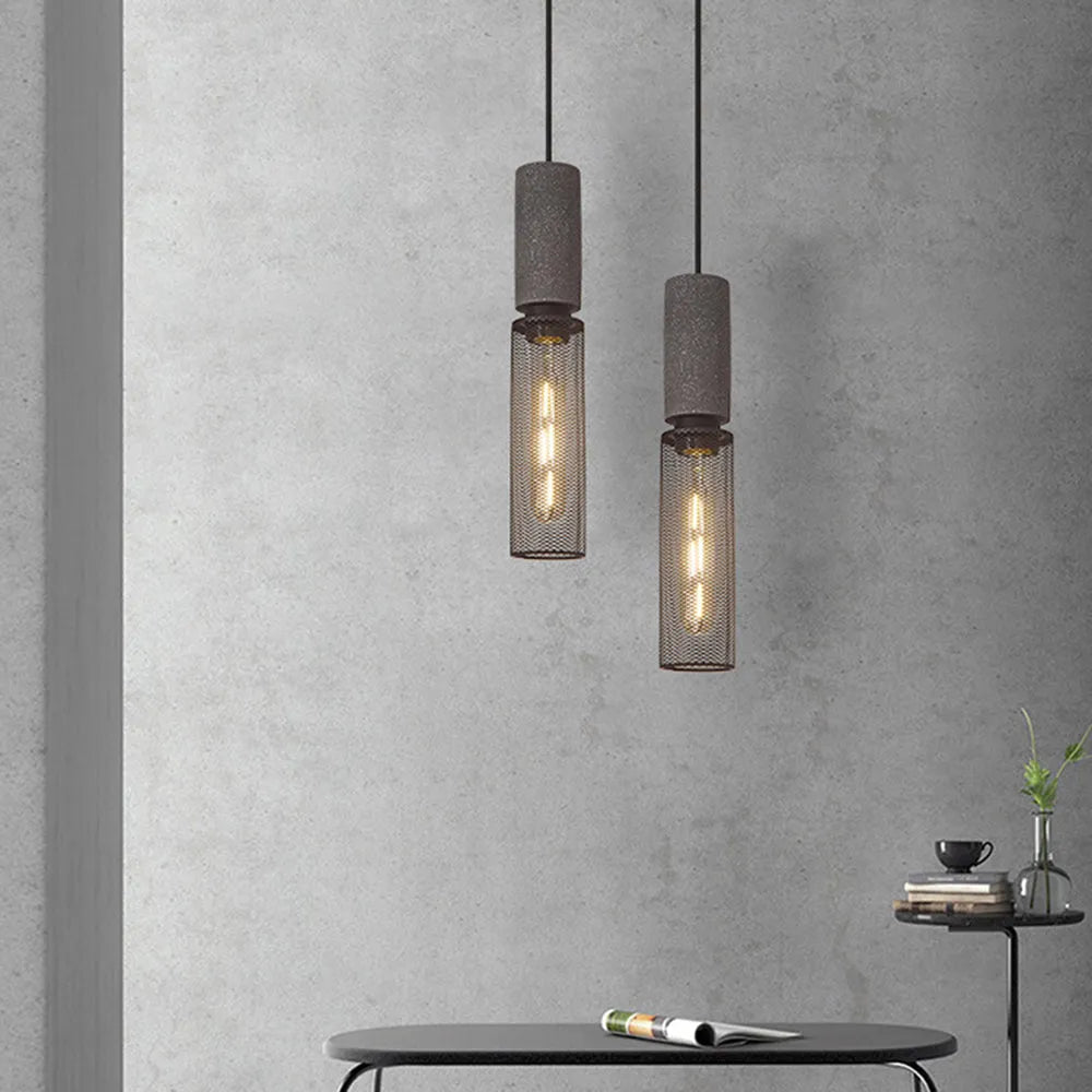 Xenith Industrial Cylindrical Pendant Light, Cement/Metal - Lamp Copper