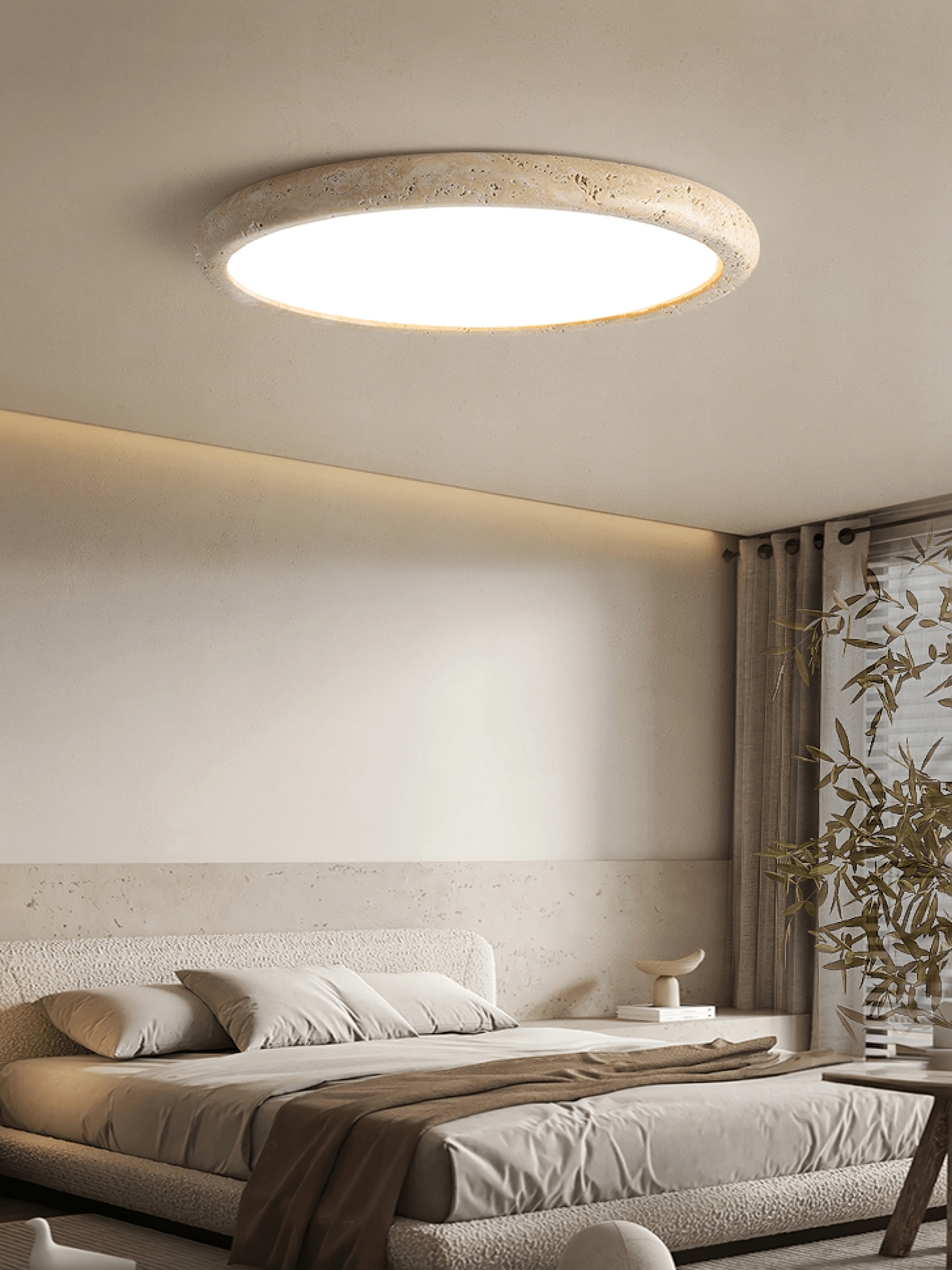 Aurrina Ring Frame Travertine Ceiling Light - Lamp Copper