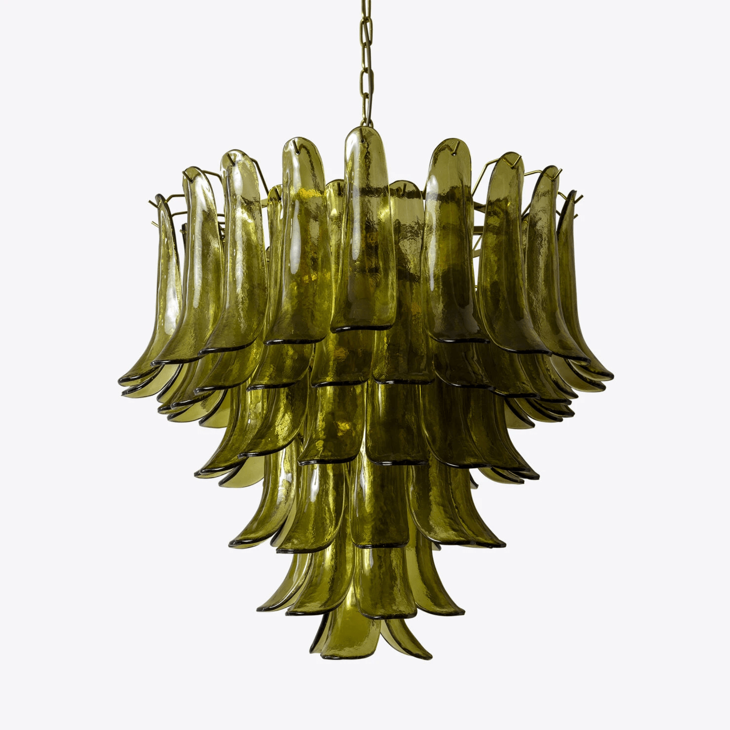 Aurora Chandelier Green Petal Glass Layered Natural - Lamp Copper