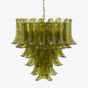 Aurora Chandelier Green Petal Glass Layered Natural - Lamp Copper