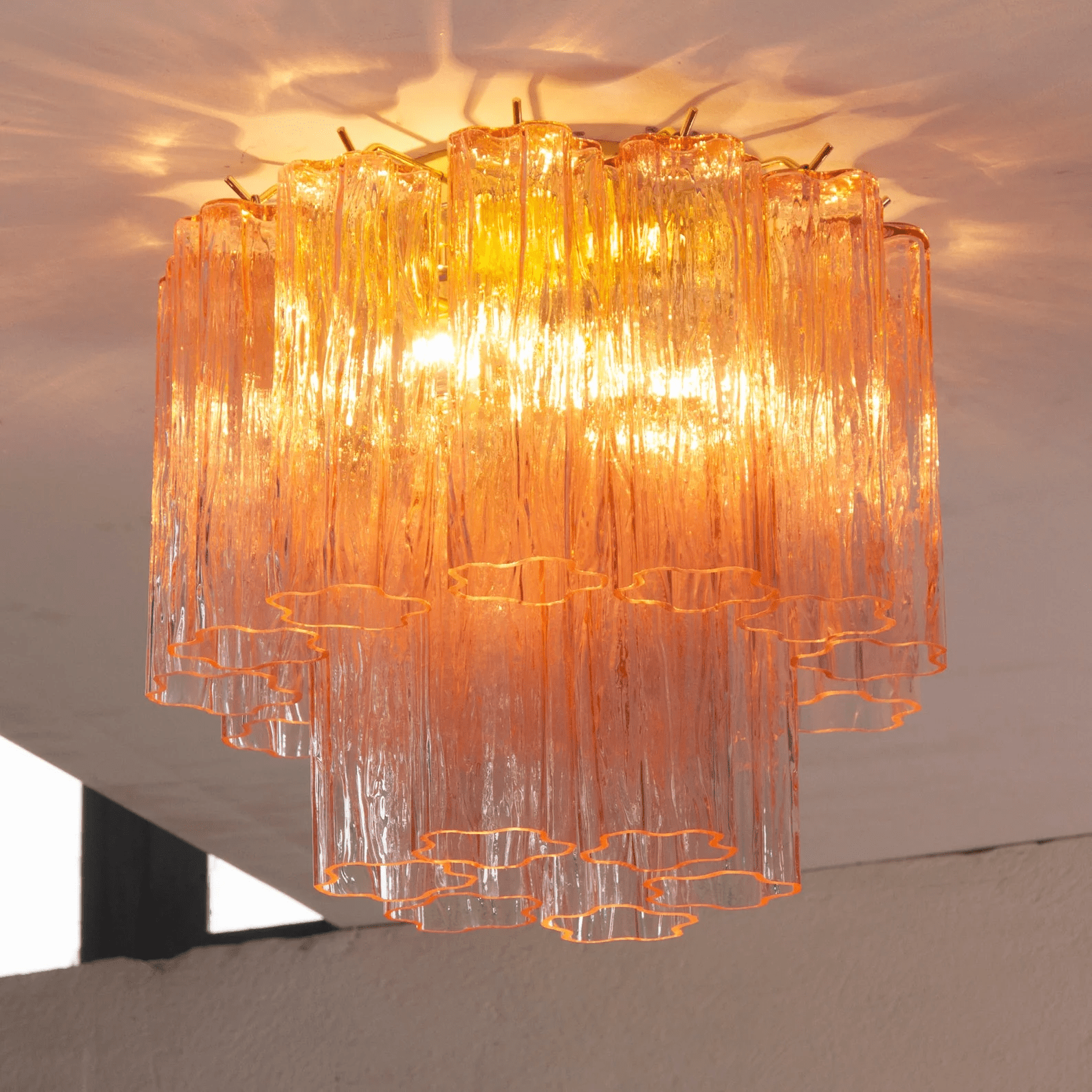 Aurora Ceiling Lamp Pink Waterfall Style - Lamp Copper