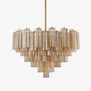 Aurora Murano Chandelier Glass Tube Layered Amber - Lamp Copper