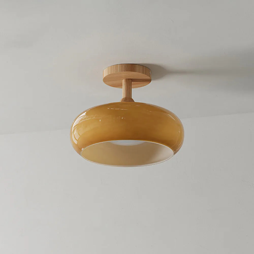 Valentina Flush Mount Ceiling Light Cup Minimalist Wood/Glass White/Orange - Lamp Copper