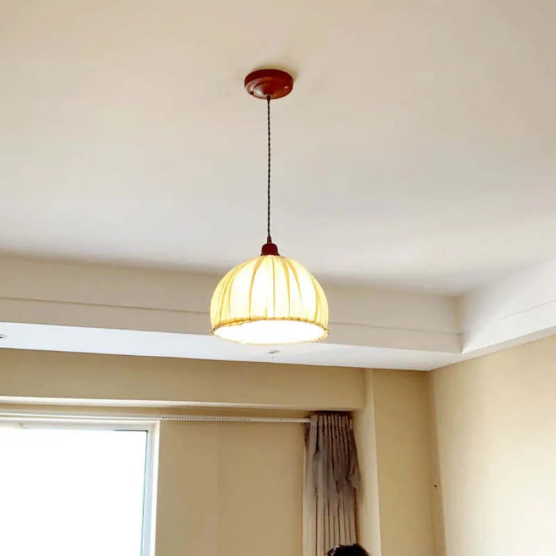 Haloa Vintage Pendant Light Beige, Fabric - Lamp Copper