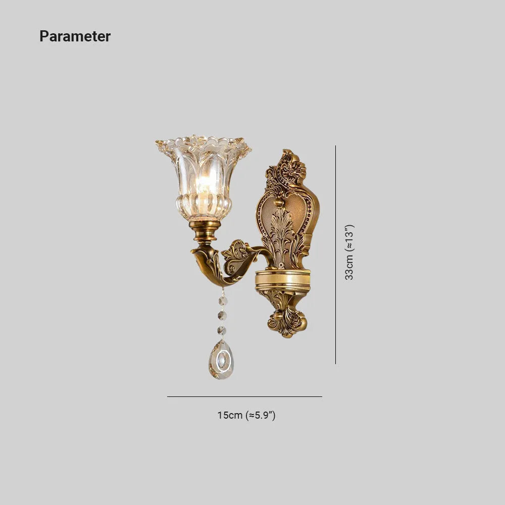 Ramiq Vintage Flor Metal/Glass Wall lamp, Gold - Lamp Copper