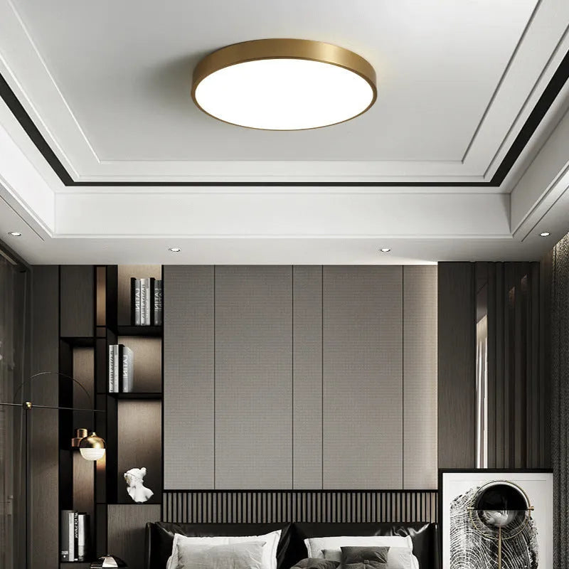 Arisha Nordic LED Gold Round Ceiling Light, Metal & Acrylic - Lamp Copper
