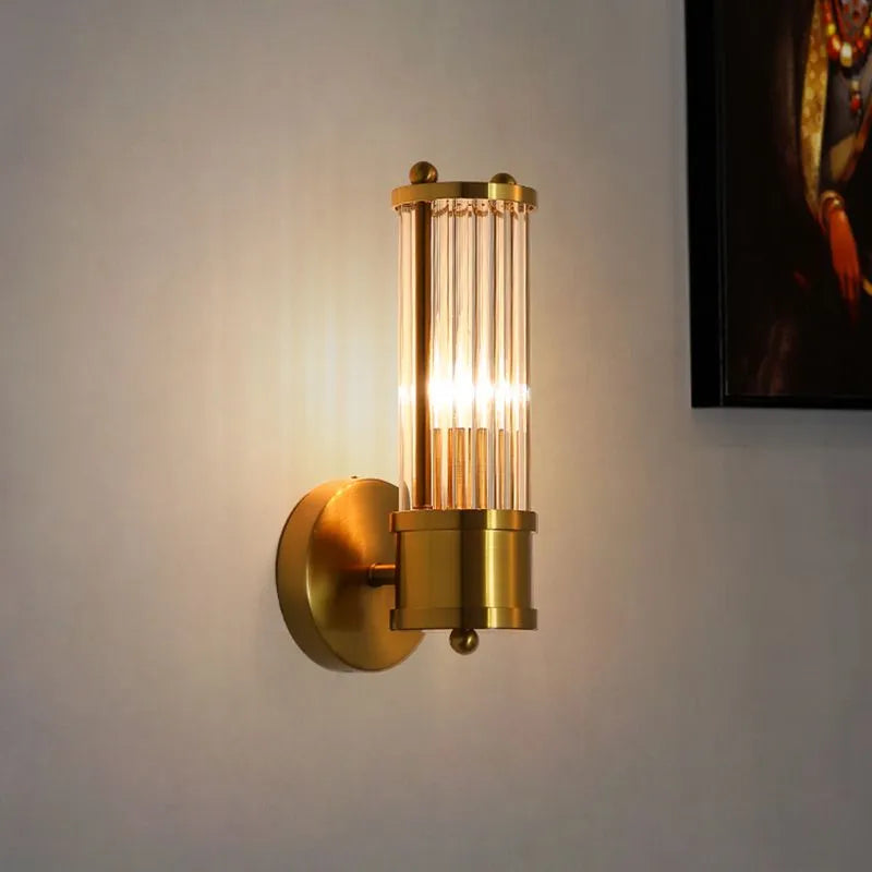 Kristy American Cylindrical Elegant Gold Glass/Metal Vanity Wall Lamp - Lamp Copper