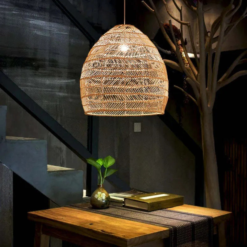 Lian Rattan Bamboo Lampshade Hand Knitted Pendant Light - Lamp Copper