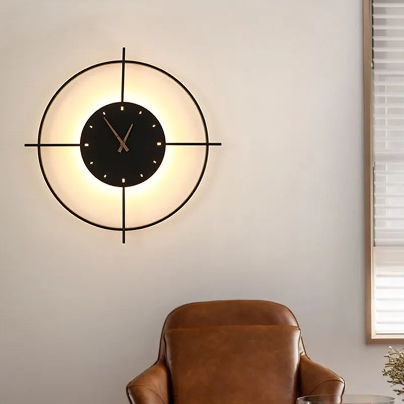 Glint Modern Clock Round Wall Lamp, Gold/Black - Lamp Copper