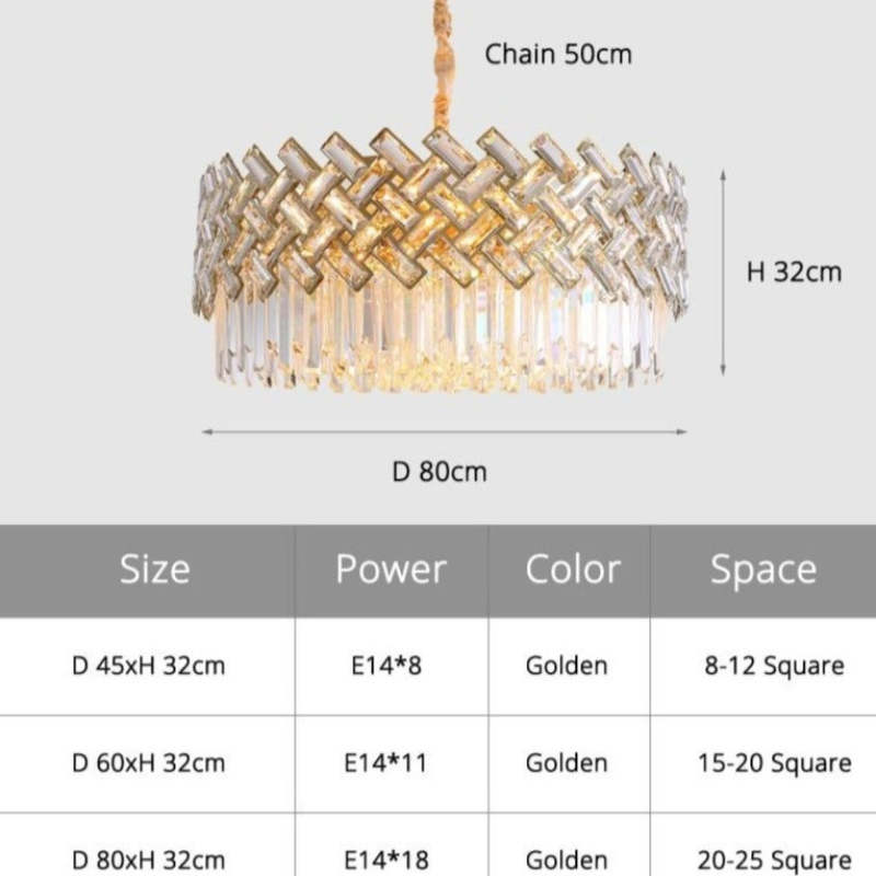 Kristy Luxury Gold Chandelier, Crystal & Metal - Lamp Copper