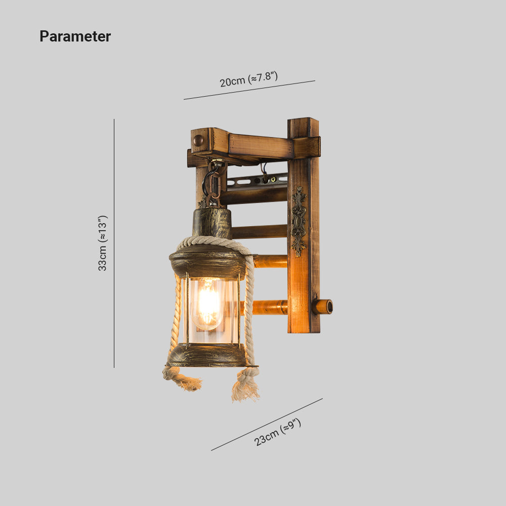 Epoch Vintage Lantern Shape Wood Metal Wall Lamp - Lamp Copper