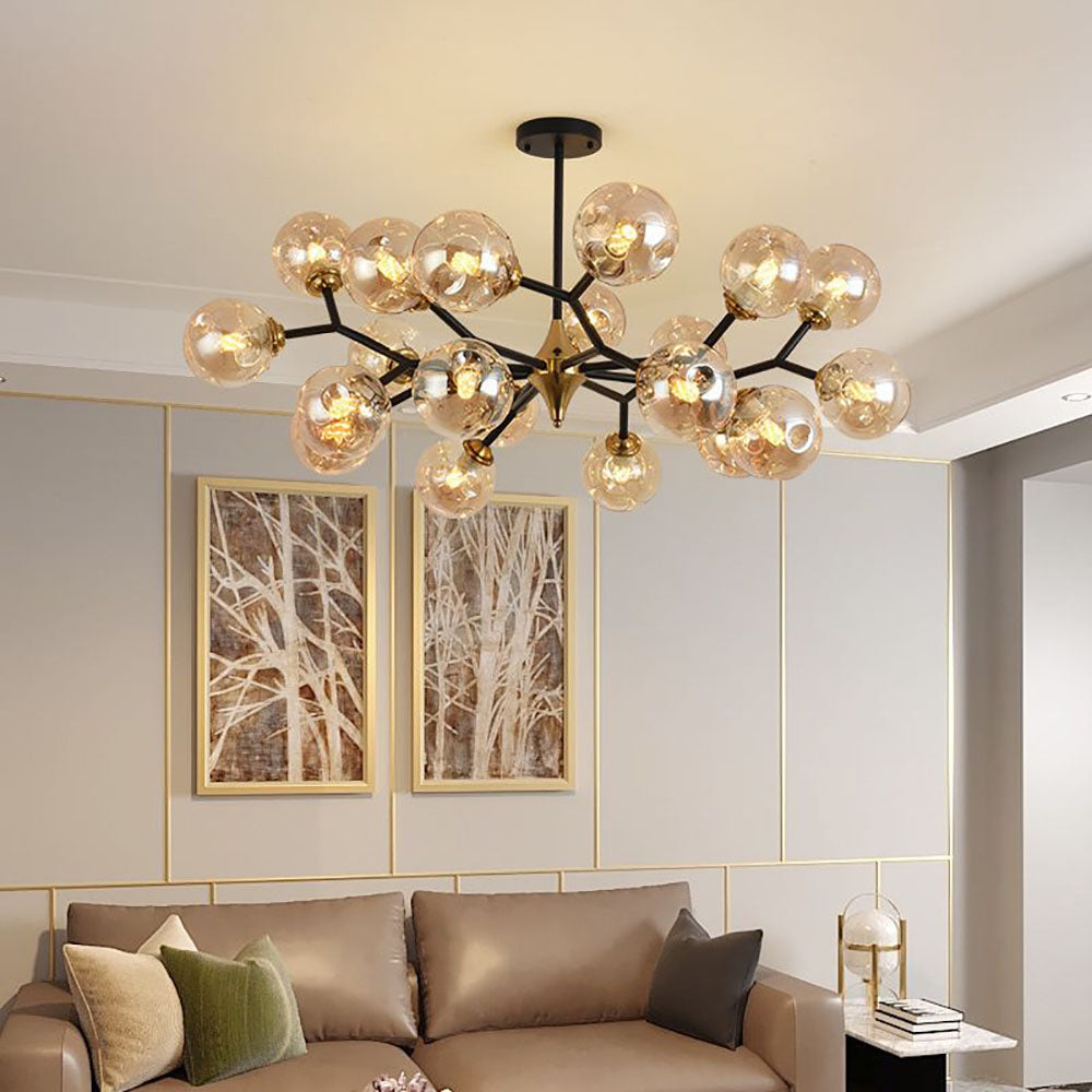 Valentina Art Deco Glass Bubble Chandelier, Amber - Lamp Copper