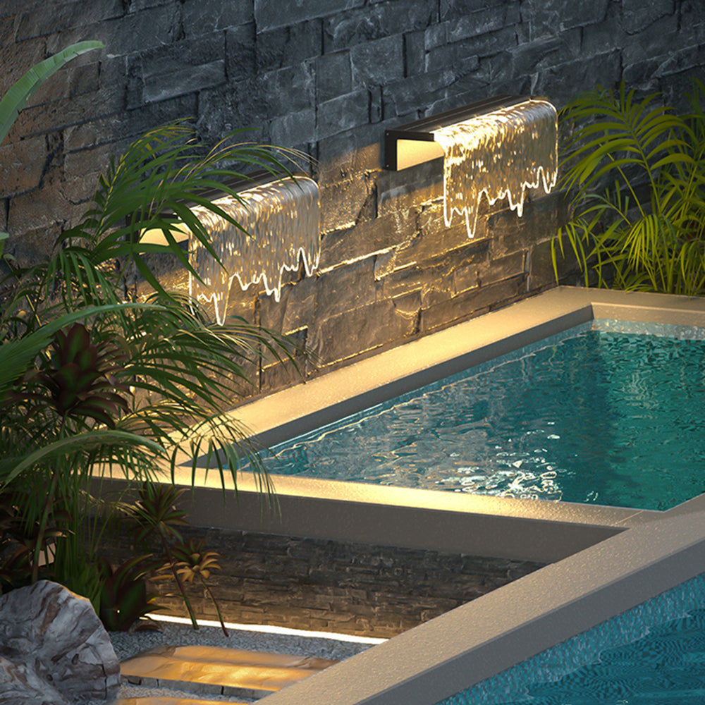 Ray Modern Minimalist Water Texture Metal/Acrylic Solar Waterproof Outdoor Wall Lamp, Black - Lamp Copper