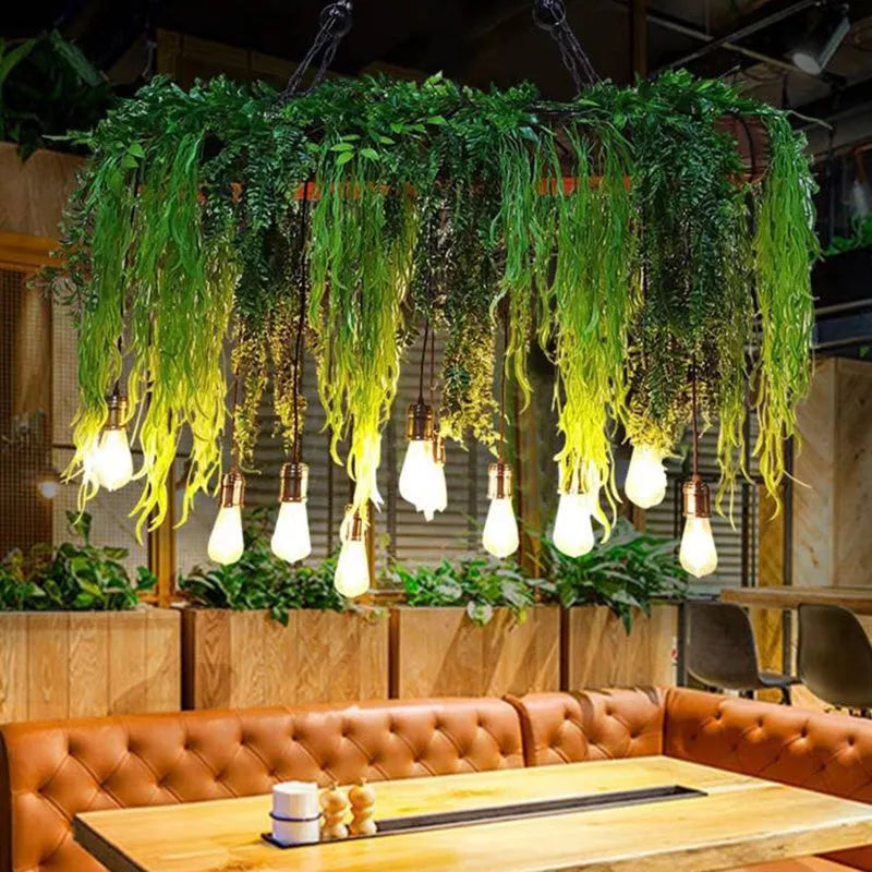 Ritta Natural Decorative Rectangular Plant Metal Pendant Light Green - Lamp Copper