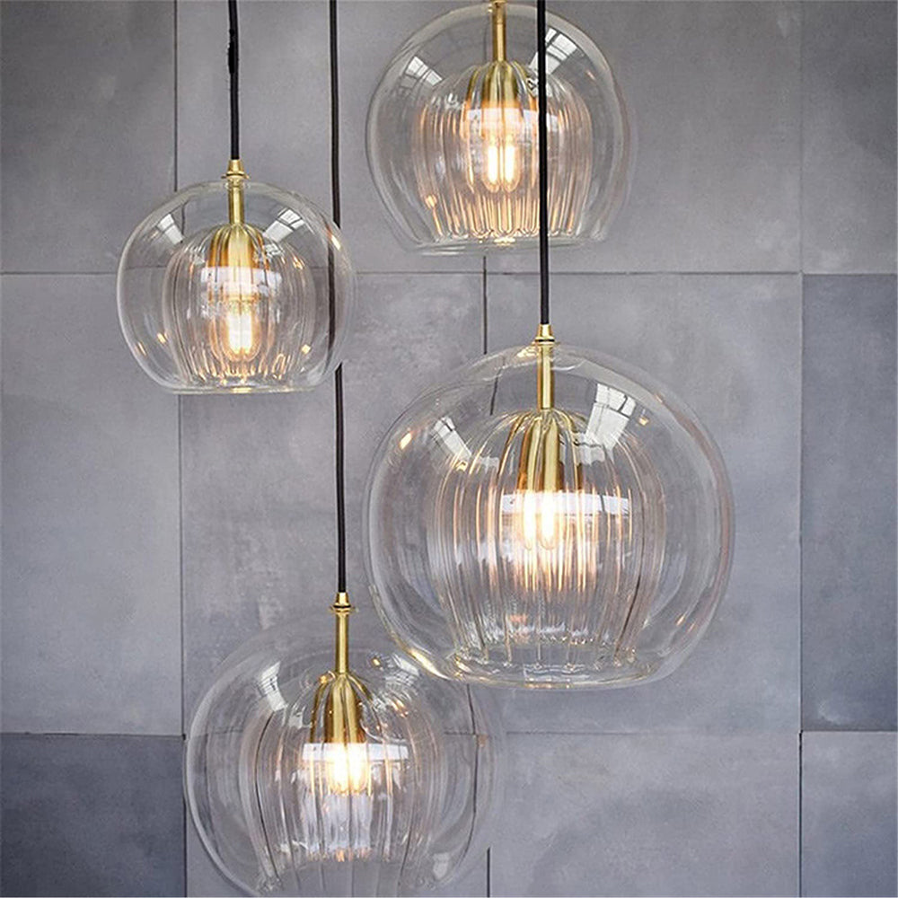 June Glass Globe Pendant Light Clear &Amber - Lamp Copper