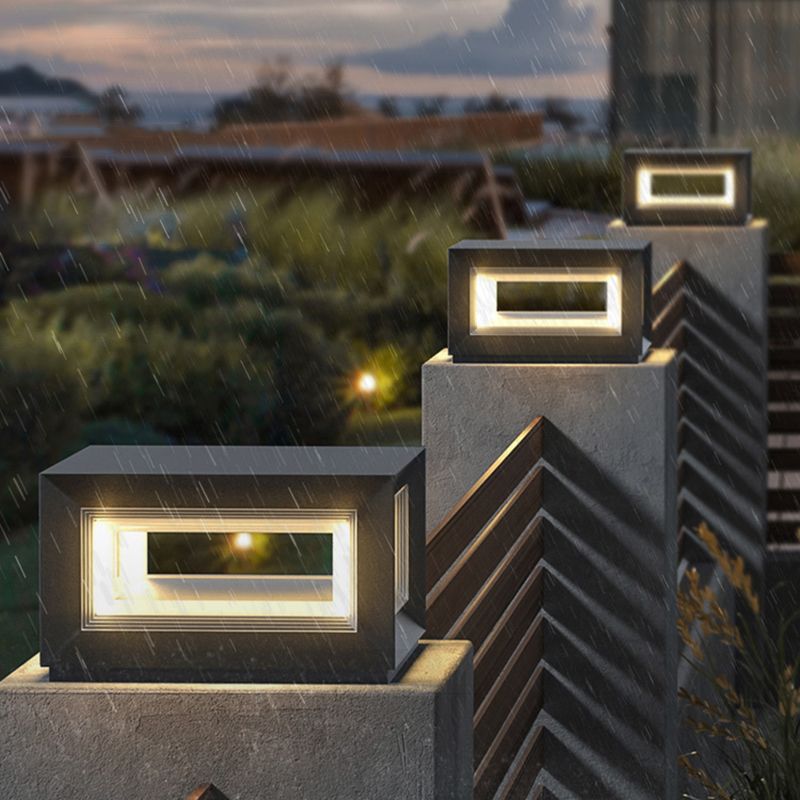Ray Contemporary LED Cube Metal Outdoor Lamps, Black - Lamp Copper
