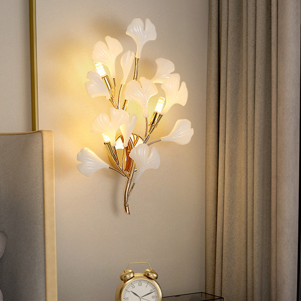 Olivia Decorative Flower in Golden White Ceramic Wall Lamp - Lamp Copper