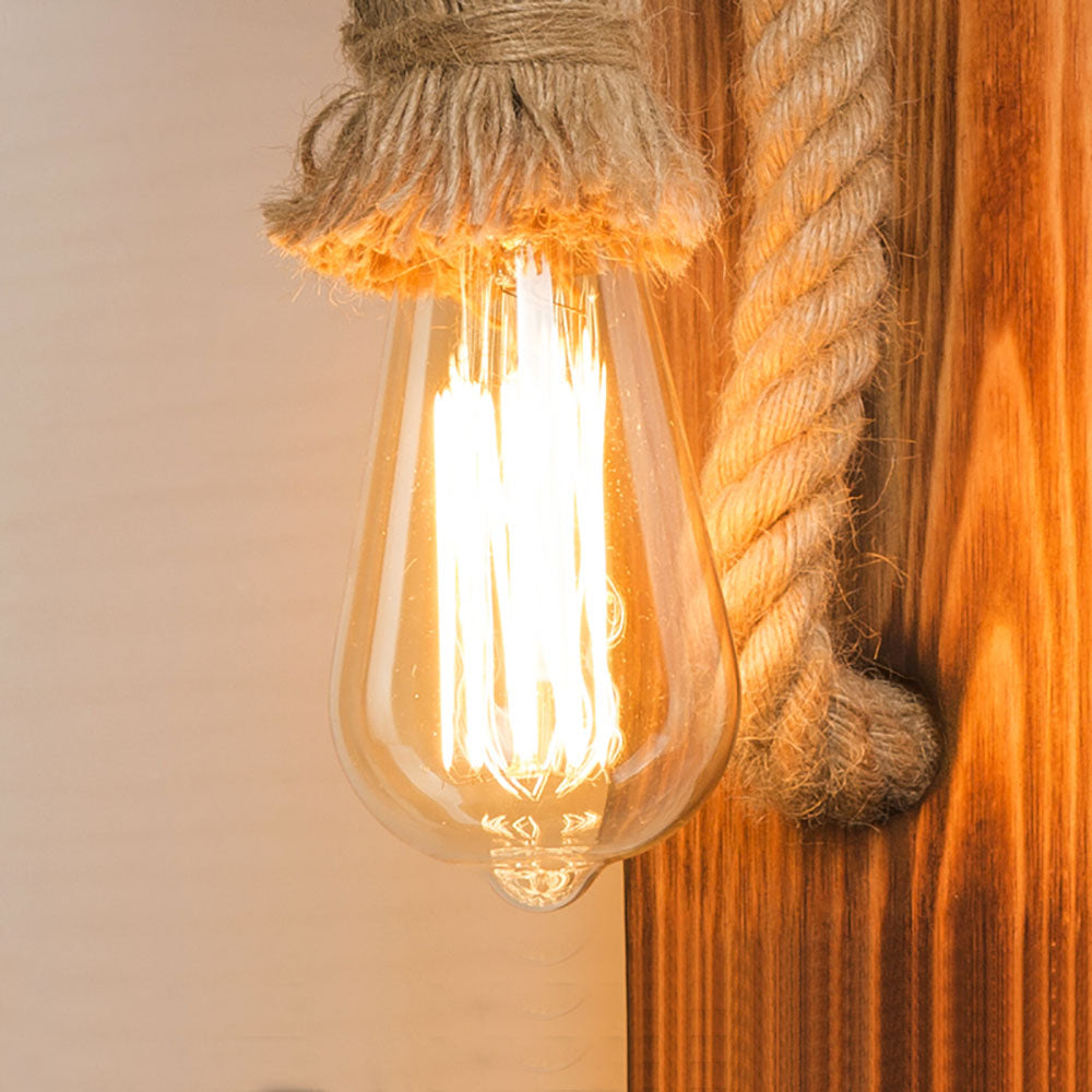 Epoch Vintage Rectangular LED Wall Light, Wood/Hemp Rope, Dining Room - Lamp Copper