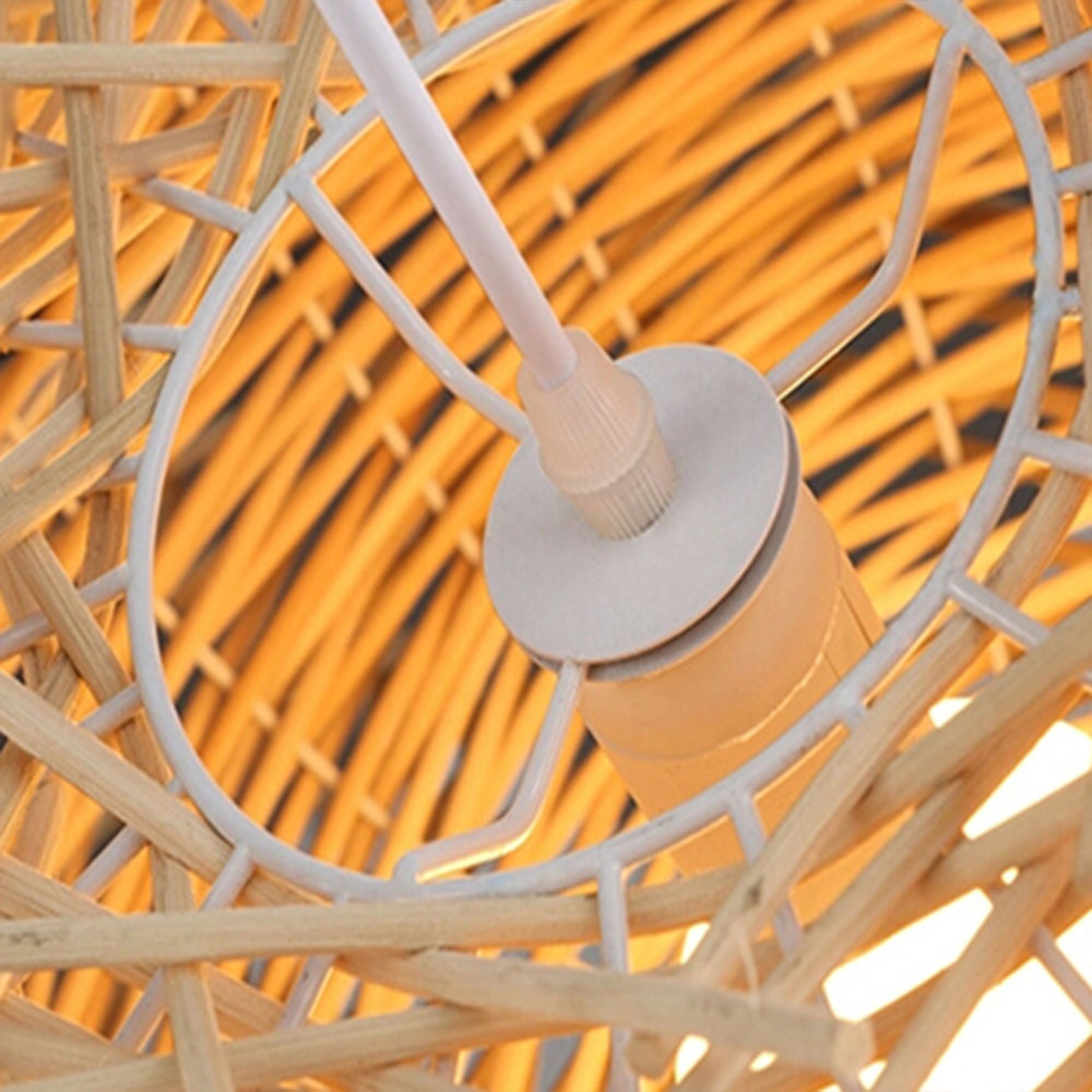 Muto Wooden Bird Nest Rattan Pendant Light, Brown/Wood - Lamp Copper
