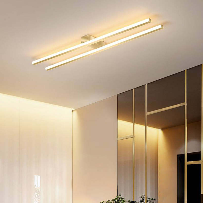 Arisha Modern Minimaliste Flush Mount Ceiling Light, Double-Linear - Lamp Copper