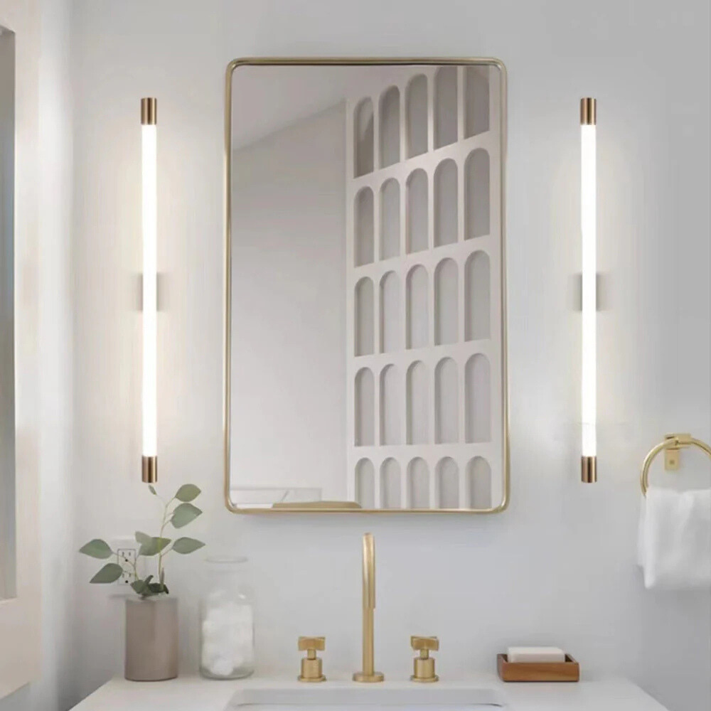 Arisha Modern Gold Mirror Front Vanity Wall Lamp, Metal/Acrylic - Lamp Copper