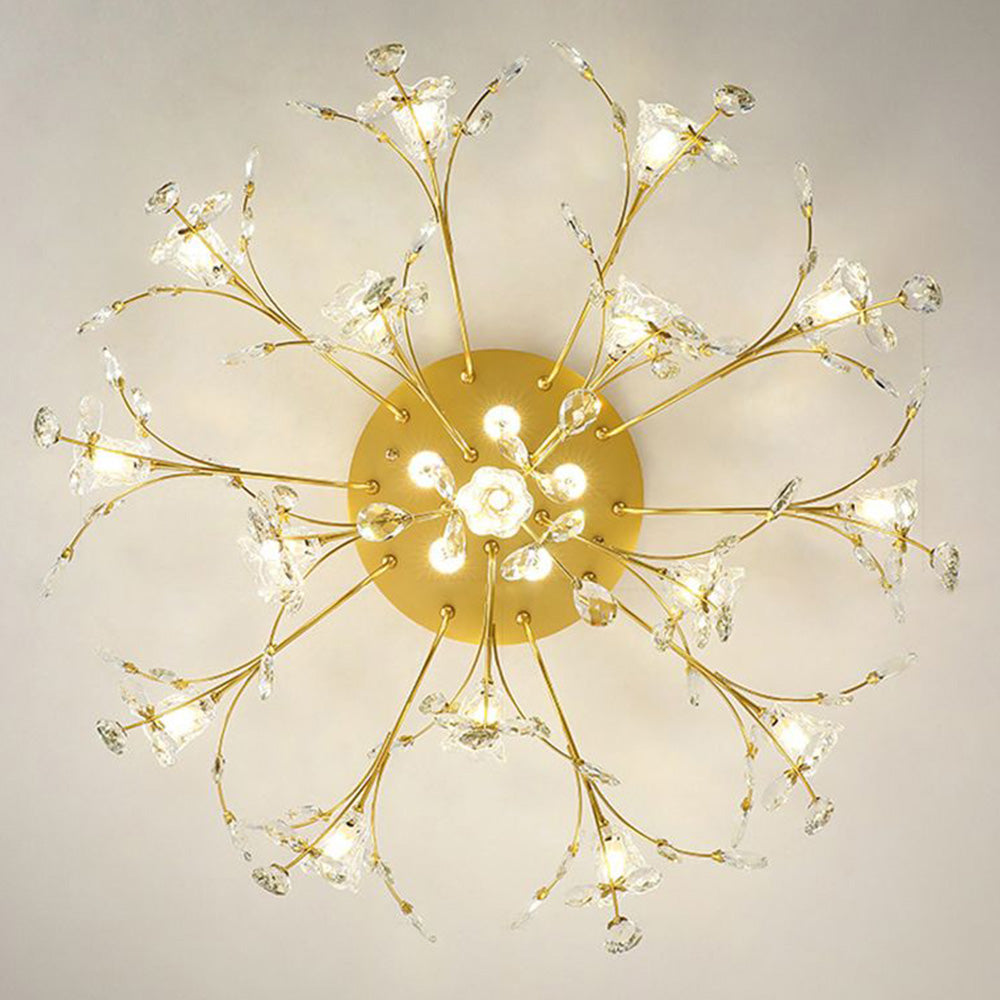 Arisha Art Deco Elegant Golden Crystal Flower Flush Mount Ceiling Light - Lamp Copper
