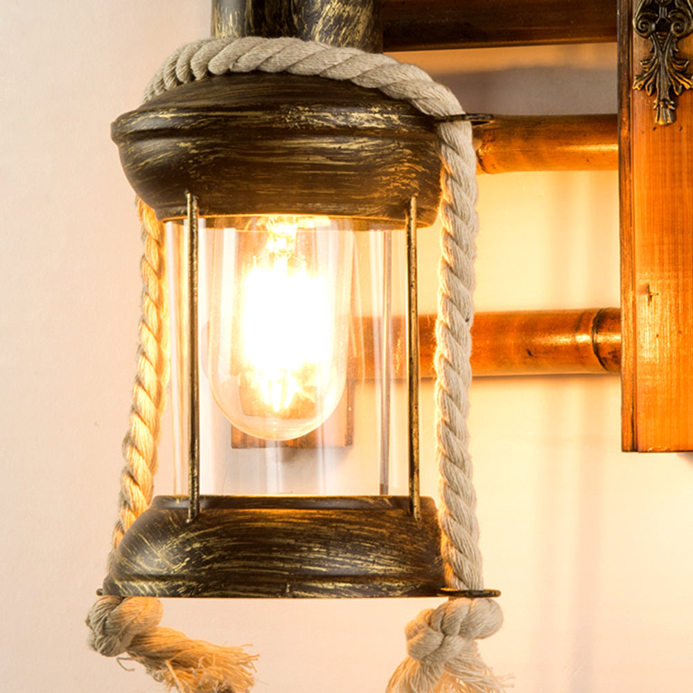 Epoch Vintage Lantern Shape Wood Metal Wall Lamp - Lamp Copper