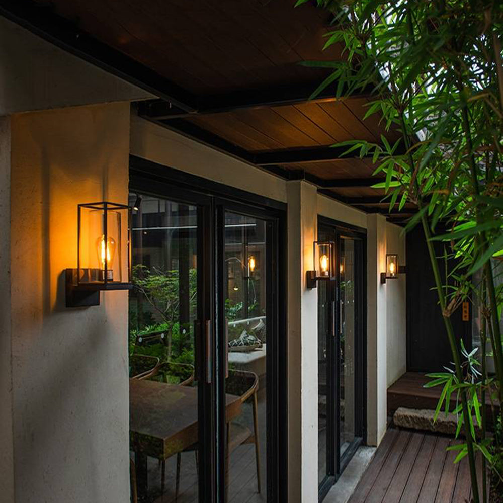 Ray Modern Rectangular Metal Outdoor Wall Lamp, Black - Lamp Copper
