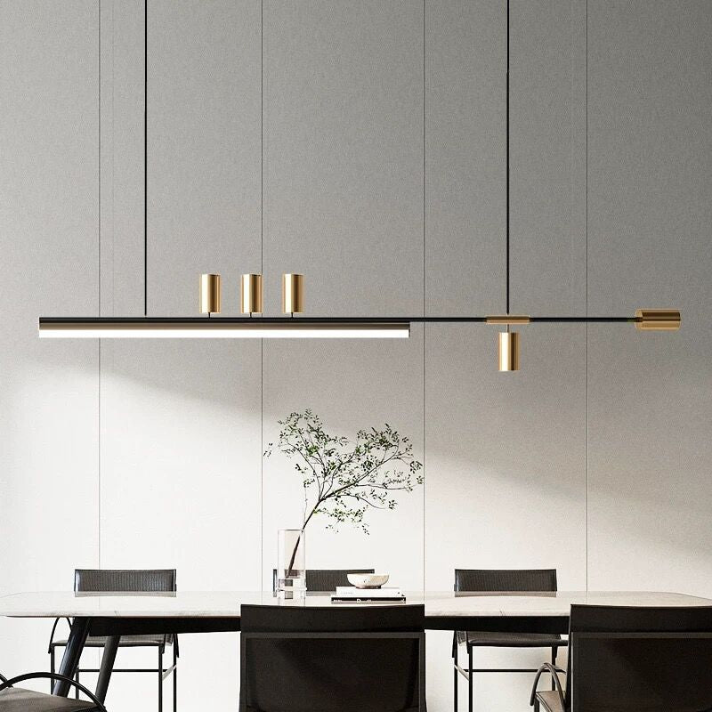 Aria Modern Long LED Pendant Light Black Metal Dining Room - Lamp Copper