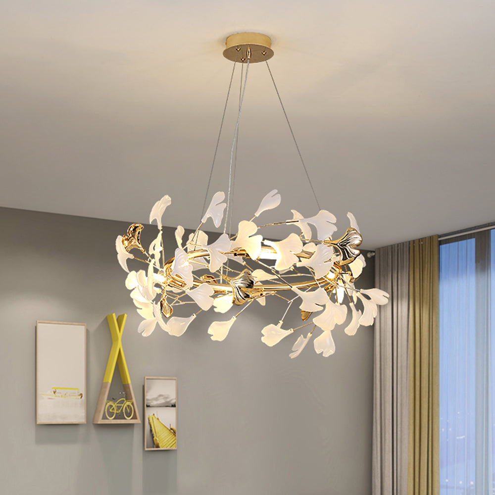Olivia Ginkgo Leaf Modern Petal Shaped Metal Chandelier, Gold - Lamp Copper
