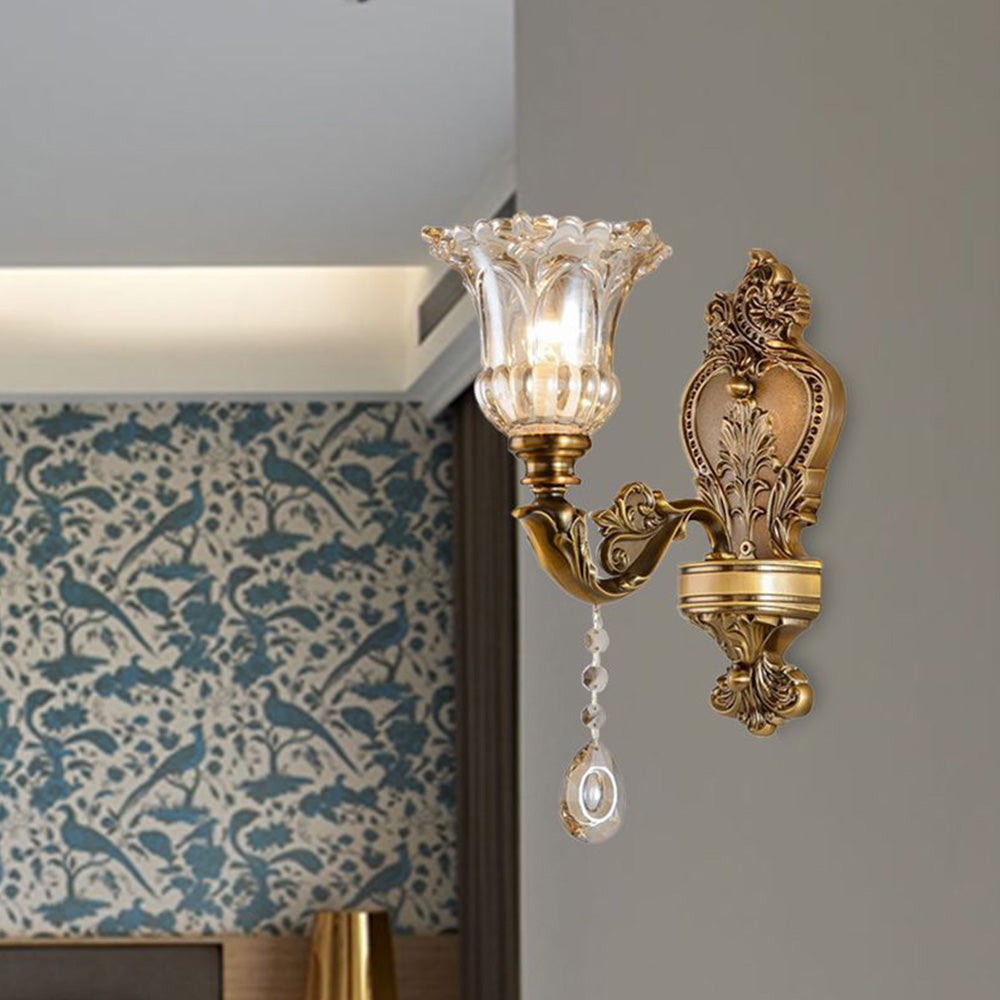 Ramiq Vintage Flor Metal/Glass Wall lamp, Gold - Lamp Copper
